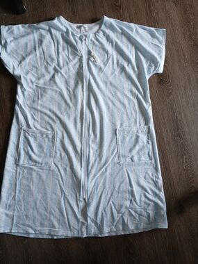 Miss Elaine Pale Blue Zip-Front Nightgown Robe Housedress with Tassel EUC